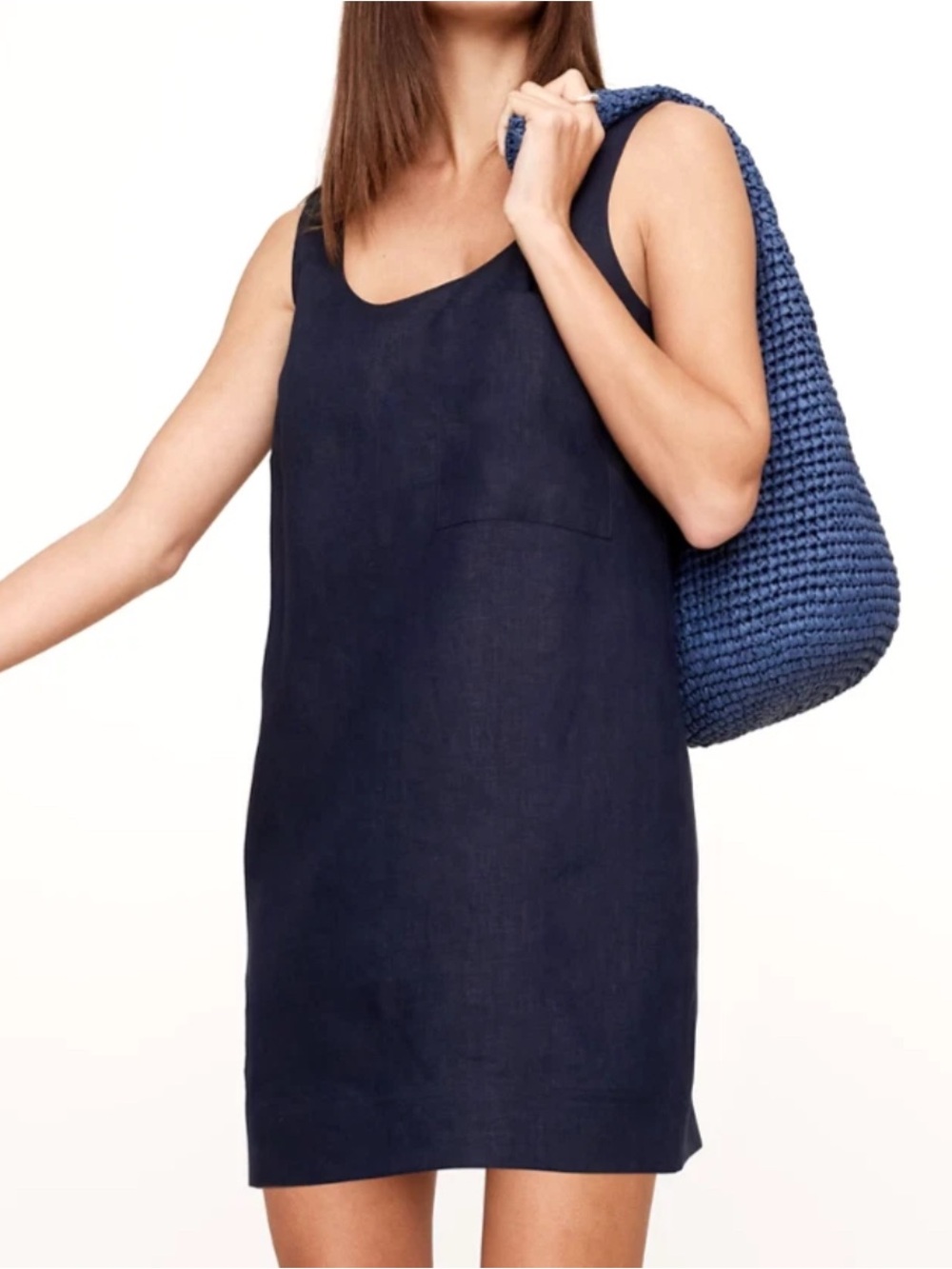 Banana Republic Navy Blue Linen Scoop-Neck Mini Shift Dress Size M NWT!